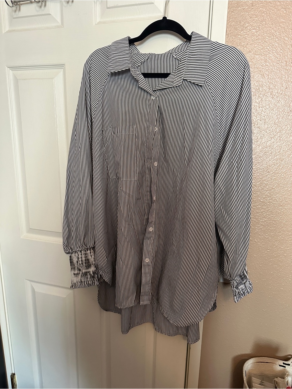 SHEIN Black & White Vertical Stripe Button-Down Shirt